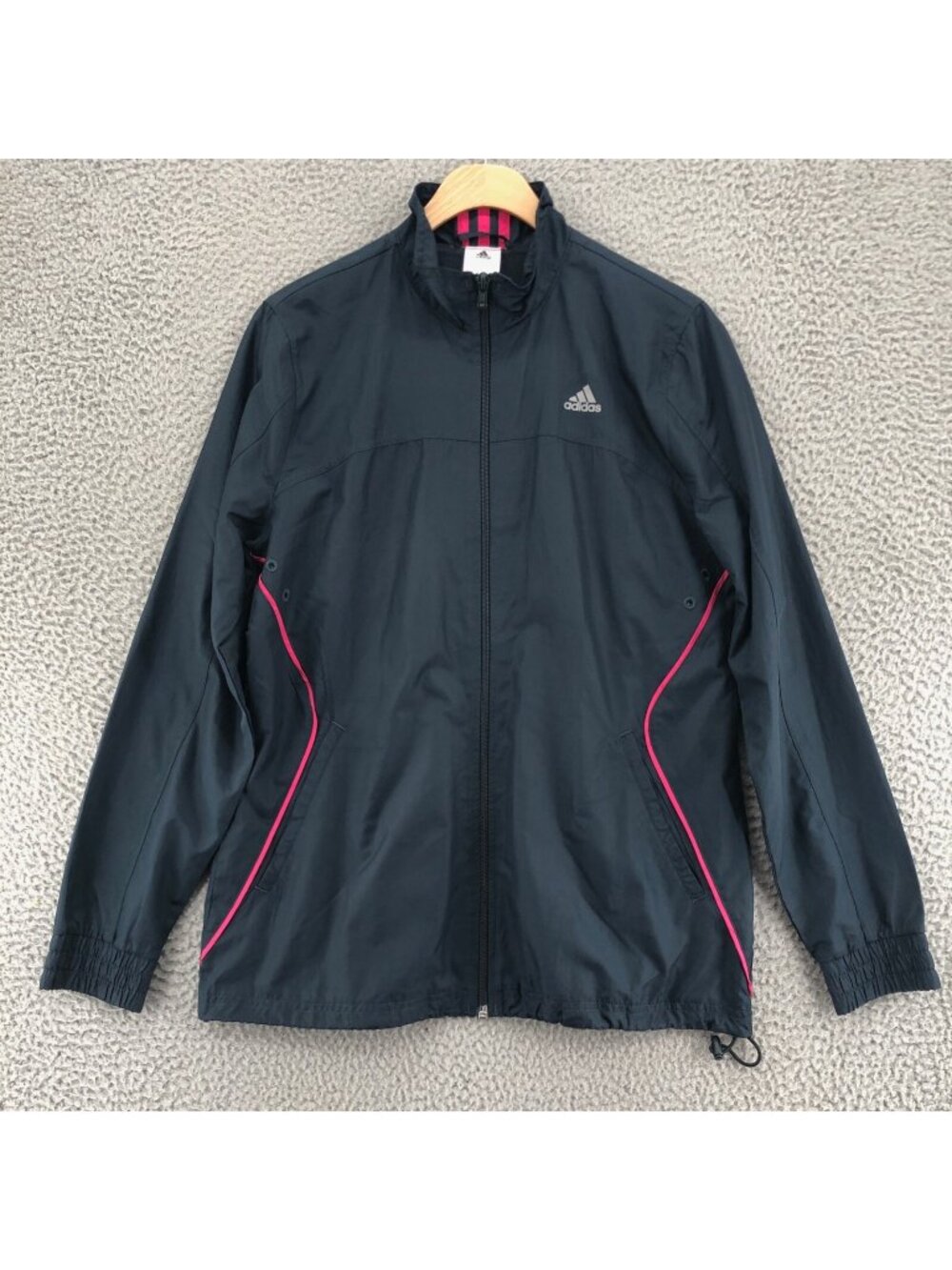 Adidas Jacket Womens Medium Navy Striped Mesh Lined Full Zip Cinch Waist Track